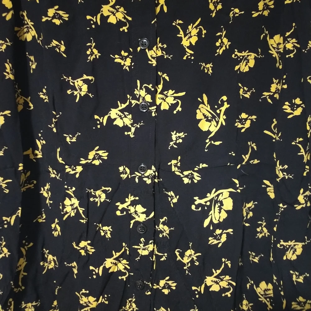 Ganni Black And Gold Floral Printed Crepe Mini Shirt Dress